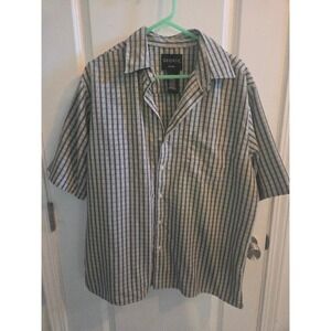 George Sueded Mens Large Olive Plaid‎ Short Sleeve Button Down Shirt G38F303